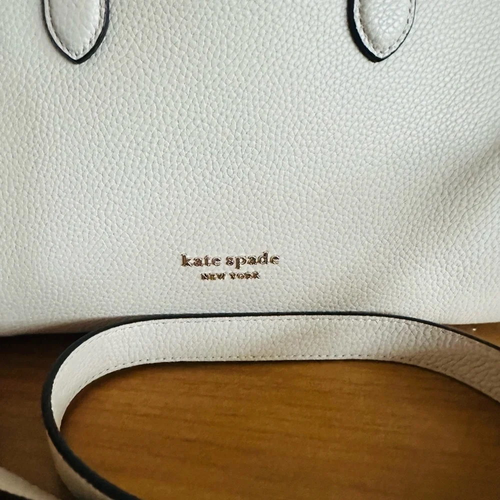 NWT Kate Spade Cream and Tan Satchel with Structured Design & Woven Accents